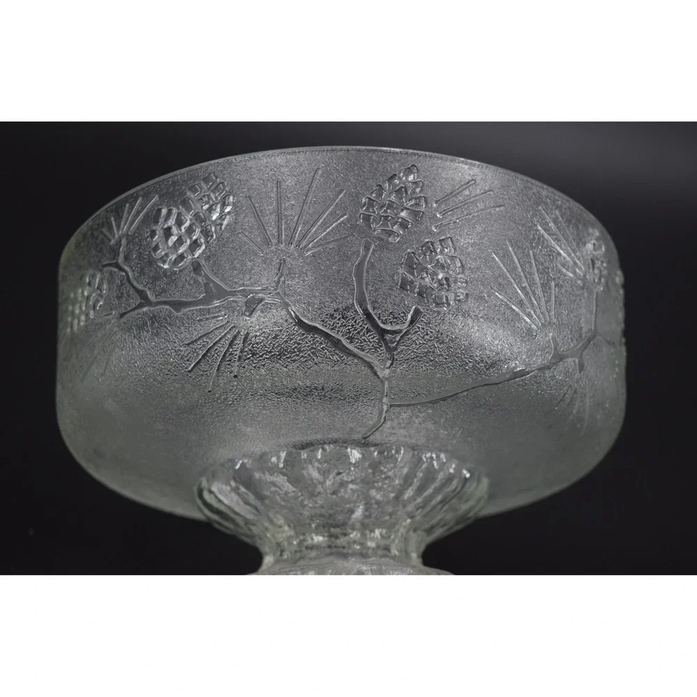 Vintage Pinecone Textured Glass Pedestal Bowl and 4 Serving Cups Set Clear Good